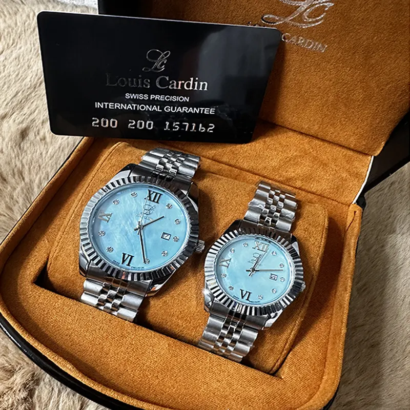 Louis Cardin Tiffany Blue Dial Couple Set- 1800G/8800L